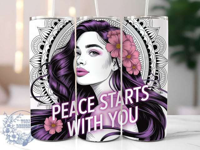 Peace Starts With You Quote Tumbler, Daily Affirmation Wrap, 20Oz Skinny Tumbler, Inspirational Quote Sublimation, Positive Vibes Tumbler, Motivational Wrap Design, Self Care Tumbler Sublimation ToriDesigns 