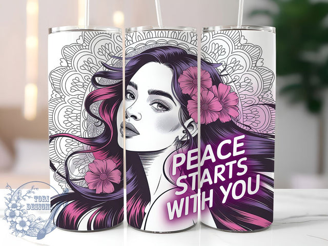 Peace Starts With You Quote Tumbler, Daily Affirmation Wrap, 20Oz Skinny Tumbler, Inspirational Quote Sublimation, Positive Vibes Tumbler, Motivational Wrap Design, Self Care Tumbler Sublimation ToriDesigns 