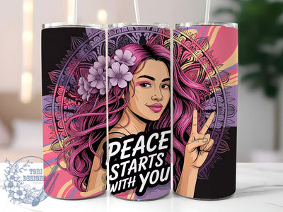 Peace Starts With You Quote Tumbler, Daily Affirmation Wrap, 20Oz Skinny Tumbler, Inspirational Quote Sublimation, Positive Vibes Tumbler, Motivational Wrap Design, Self Care Tumbler Sublimation ToriDesigns 