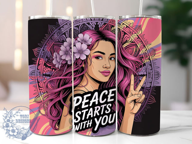 Peace Starts With You Quote Tumbler, Daily Affirmation Wrap, 20Oz Skinny Tumbler, Inspirational Quote Sublimation, Positive Vibes Tumbler, Motivational Wrap Design, Self Care Tumbler Sublimation ToriDesigns 