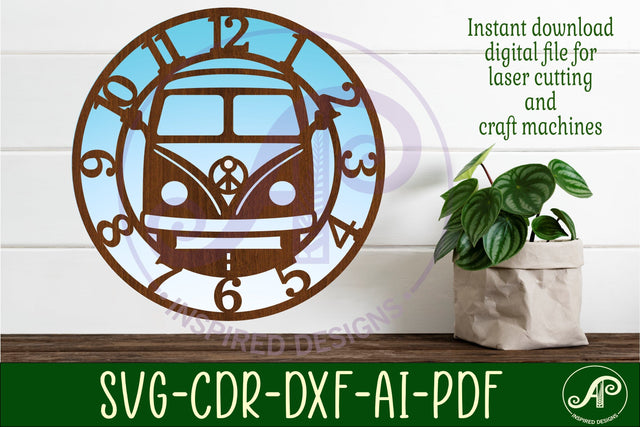 peace van wall clock laser cut files, SVG file. SVG APInspireddesigns 