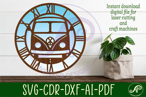 peace van wall clock laser cut files, SVG file. SVG APInspireddesigns 