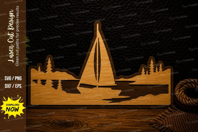 Peaceful Sailboat Lake Scene Laser Cut SVG Design SVG Regulrcrative 