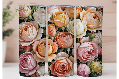 Peach & Cream Roses 20oz Tumbler Wrap Sublimation PixelChick 