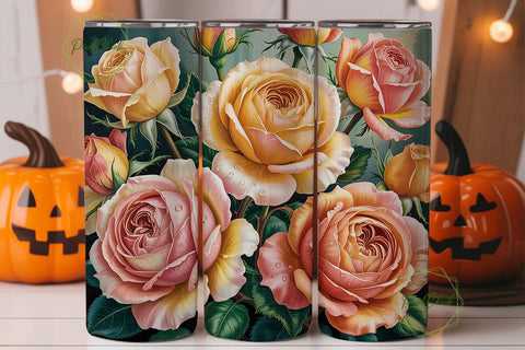 Peach & Cream Roses 20oz Tumbler Wrap Sublimation PixelChick 