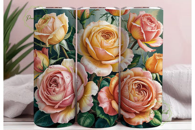 Peach & Cream Roses 20oz Tumbler Wrap Sublimation PixelChick 