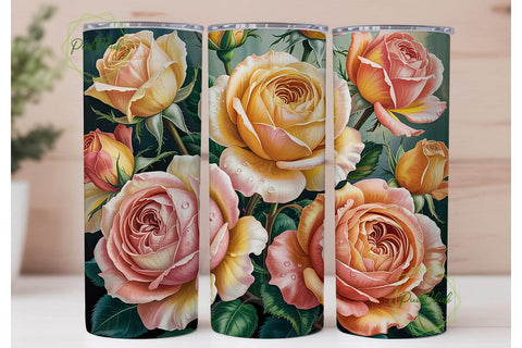 Peach & Cream Roses 20oz Tumbler Wrap Sublimation PixelChick 