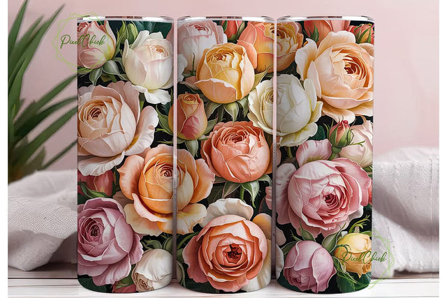 Peach & Cream Roses 20oz Tumbler Wrap Sublimation PixelChick 