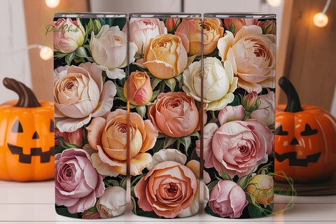 Peach & Cream Roses 20oz Tumbler Wrap Sublimation PixelChick 