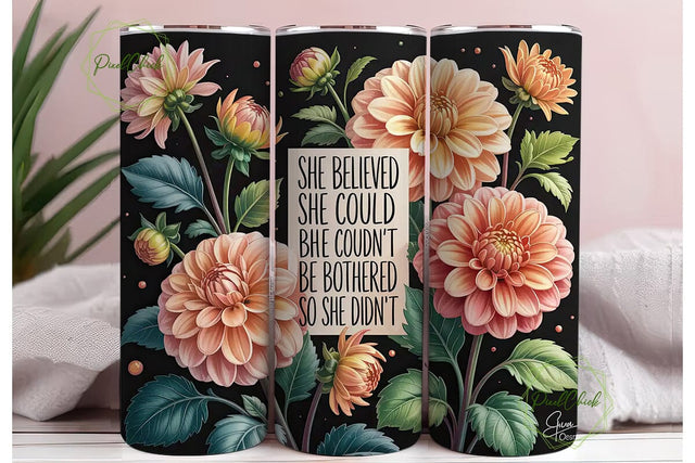 Peach Dahlia Quote 20oz Tumbler Wrap Sublimation PixelChick 