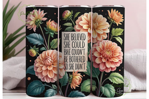 Peach Dahlia Quote 20oz Tumbler Wrap Sublimation PixelChick 
