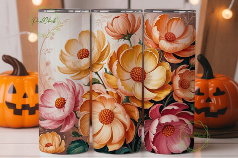 Peach Floral Dream 20oz Tumbler Wrap Sublimation PixelChick 