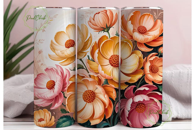 Peach Floral Dream 20oz Tumbler Wrap Sublimation PixelChick 