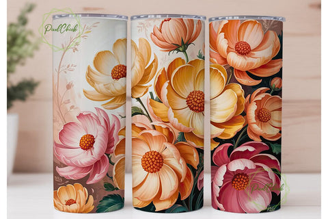 Peach Floral Dream 20oz Tumbler Wrap Sublimation PixelChick 
