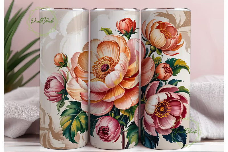 Peach Floral Dream 20oz Tumbler Wrap Sublimation PixelChick 