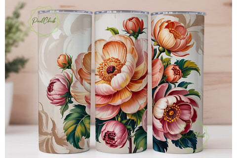 Peach Floral Dream 20oz Tumbler Wrap Sublimation PixelChick 