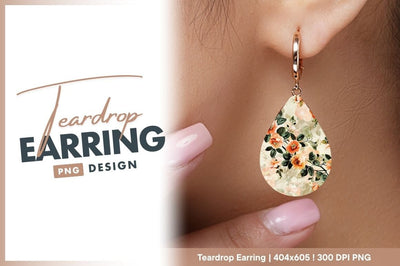Peach floral teardrop earring design element Sublimation Regulrcrative 