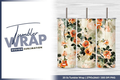 Peach floral vintage seamless pattern tumbler png Sublimation Regulrcrative 