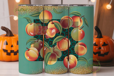 Peach Leopard Glitter 20oz Tumbler Wrap Sublimation PixelChick 