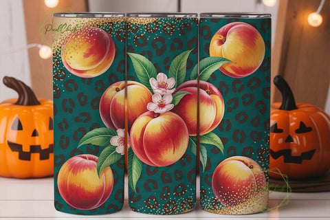 Peach Leopard Glitter 20oz Tumbler Wrap Sublimation PixelChick 
