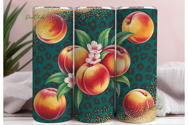 Peach Leopard Glitter 20oz Tumbler Wrap Sublimation PixelChick 