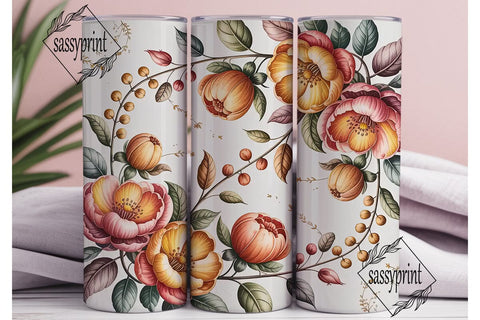Peach Orange Floral 20oz Tumbler Wrap Sublimation sassyprint 