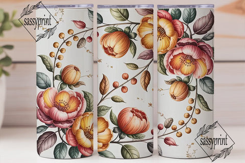 Peach Orange Floral 20oz Tumbler Wrap Sublimation sassyprint 