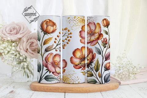 Peach Orange Floral 20oz Tumbler Wrap Sublimation sassyprint 