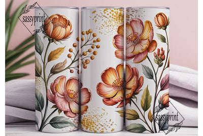 Peach Orange Floral 20oz Tumbler Wrap Sublimation sassyprint 
