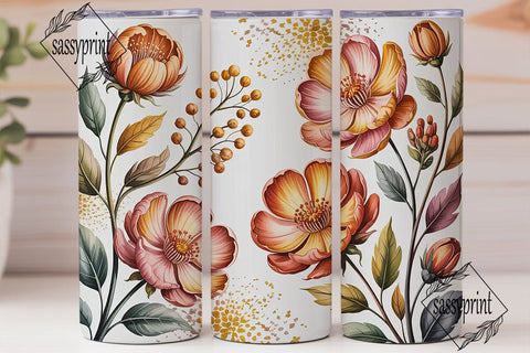 Peach Orange Floral 20oz Tumbler Wrap Sublimation sassyprint 