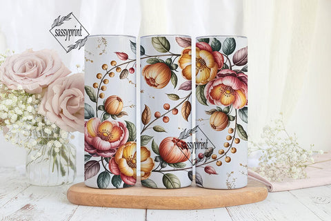 Peach Orange Floral 20oz Tumbler Wrap Sublimation sassyprint 