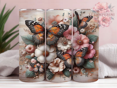 Peach Pink Floral 20oz Tumblers, Pink Flowers, Butterfly Print, Floral Tumbler, 20oz Sublimation, PNG Design, Nature Gift Sublimation Li Zamperini 
