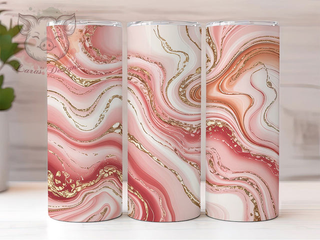 Peach Pink Marble Swirls 20oz Tumbler, Gold Swirls, Blush Abstract, Coral Elegance, Creamy White Blend, 20oz Tumbler Wrap, Sublimation PNG Sublimation Lara' s Designs 