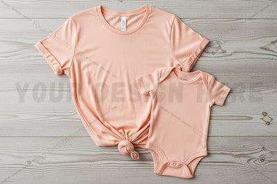 Peach pink matching t-shirt and onesie set Mock Up Photo Regulrcrative 