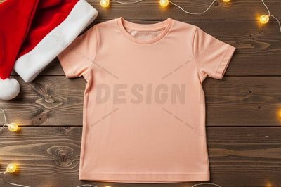 Peach pink t-shirt mockup with holiday decorations Mock Up Photo Designangry 