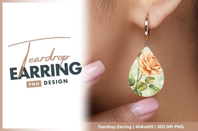 Peach rose illustration teardrop earring png design Sublimation Regulrcrative 