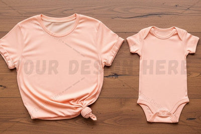 Peach t-shirt and onesie set Mock Up Photo Regulrcrative 