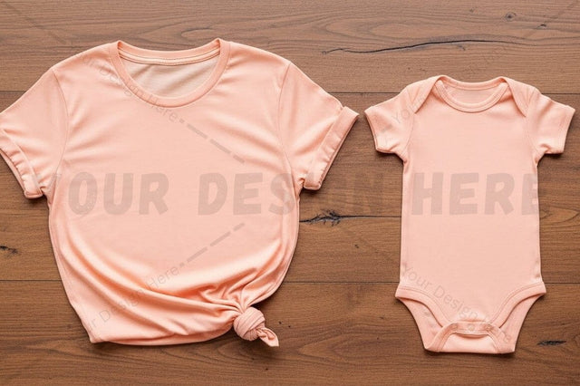 Peach t-shirt and onesie set Mock Up Photo Regulrcrative 