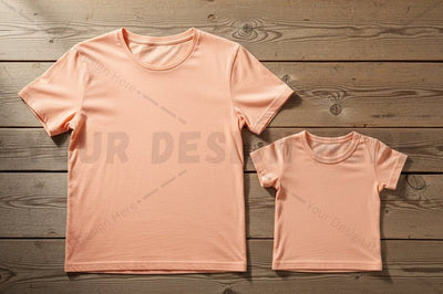 Peach t-shirt mockup design for adult and child Mock Up Photo Regulrcrative 