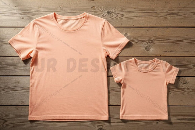 Peach t-shirt mockup design for adult and child Mock Up Photo Regulrcrative 