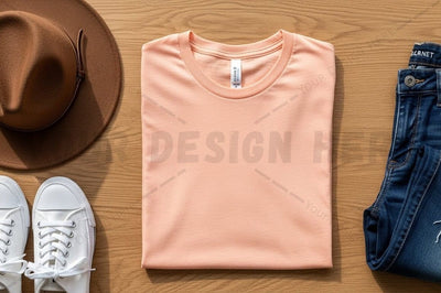 Peach t-shirt mockup design with accessories Mock Up Photo Regulrcrative 