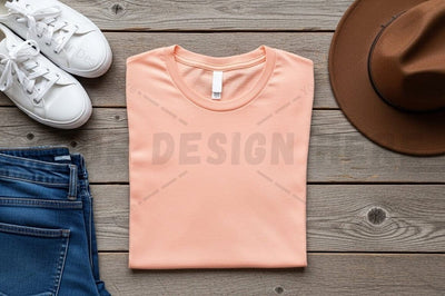 Peach t-shirt with casual outfit accessories Mock Up Photo Regulrcrative 