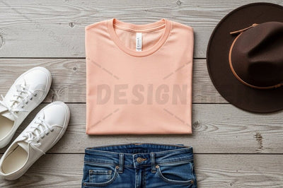Peach t-shirt with casual outfit accessories Mock Up Photo Regulrcrative 