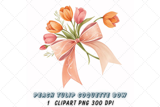 Peach Tulip Coquette Bow Clipart, peach tulip bow, coquette bow clipart, spring floral bow, tulip flower bow, digital bow design, peach floral bow, elegant coquette bow, spring tulip clipart, floral bow design, vibrant tulip bow Sublimation FloridPrintables 