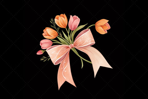 Peach Tulip Coquette Bow Clipart, peach tulip bow, coquette bow clipart, spring floral bow, tulip flower bow, digital bow design, peach floral bow, elegant coquette bow, spring tulip clipart, floral bow design, vibrant tulip bow Sublimation FloridPrintables 
