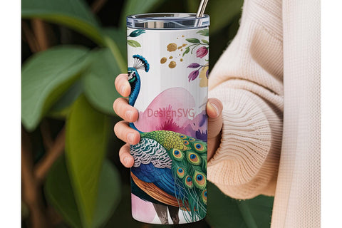 Peacock and Flowers 20oz Tumbler Wrap Sublimation DesignSVG 