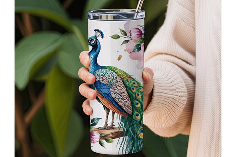 Peacock and Flowers 20oz Tumbler Wrap Sublimation DesignSVG 