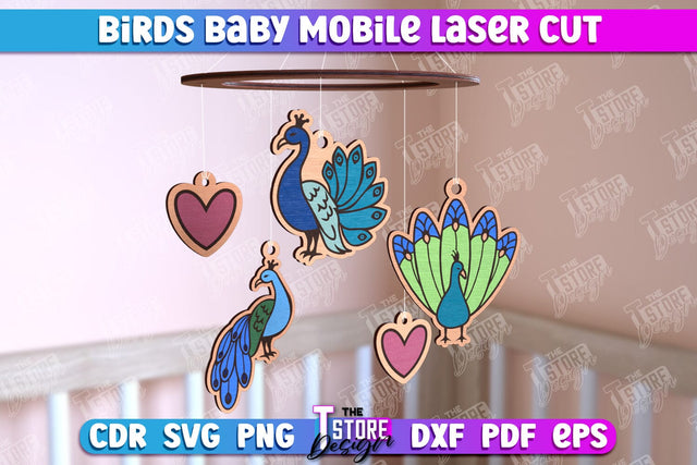 Peacock Baby Mobile | Birds Design | Baby Room Décor | New Born | CNC Files SVG The T Store Design 