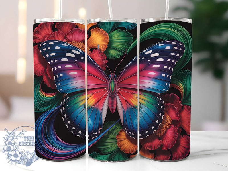 Peacock Butterfly Art Tumbler, Butterfly Art, Nature Theme, Elegant Design, Vibrant Pattern, 20Oz Tumbler, Sublimation Wrap Sublimation ToriDesigns 