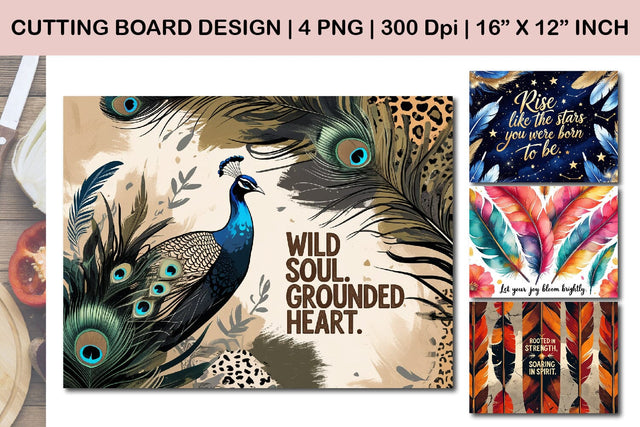 Peacock cutting board, wild soul design, grounded heart art Sublimation Paper Switch 